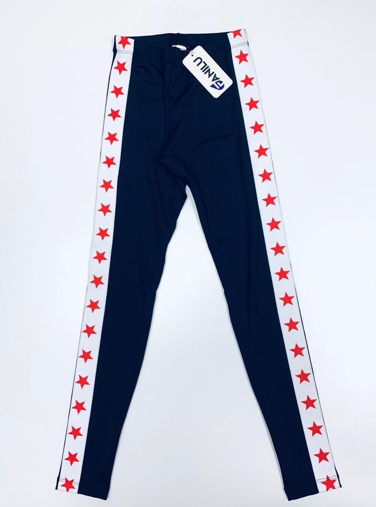 Stripe Red Stars Black Leggings - Fanilu 