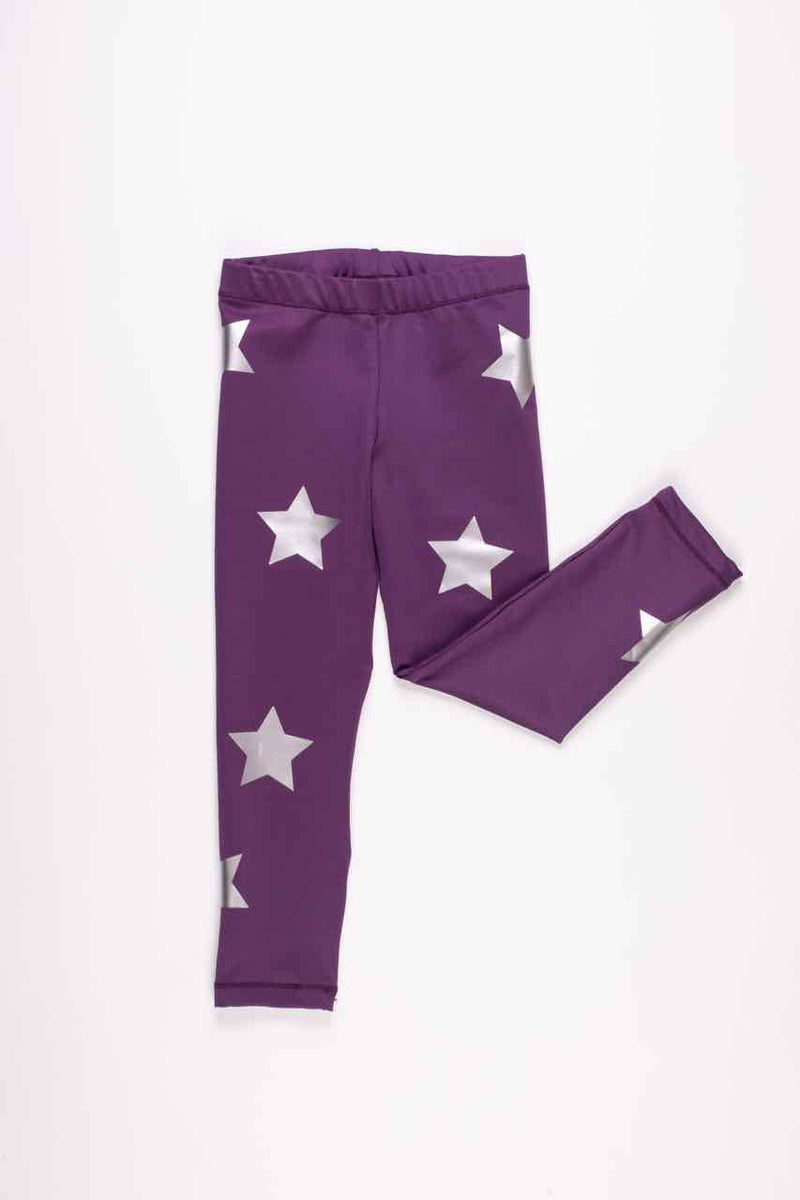 Stars Silver Purple Leggings - Fanilu 