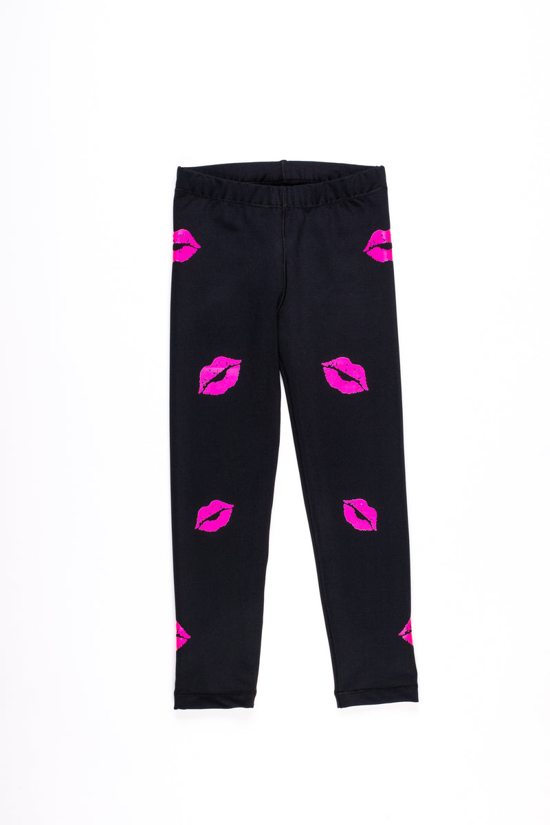Kisses Hot Pink Black Leggings - Fanilu 