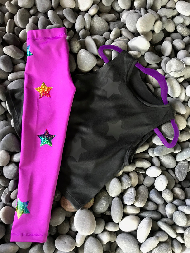 Stars Multicolor Purple Leggings - Fanilu 