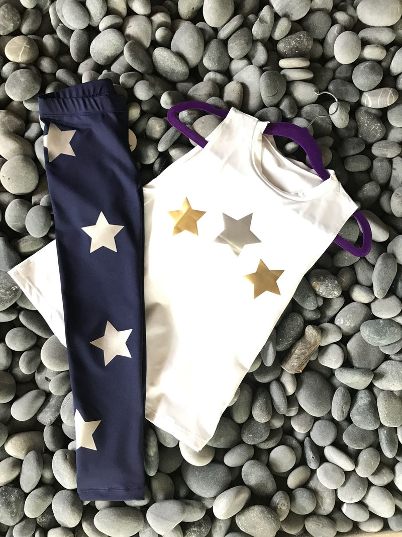 Stars Silver Navy Leggings - Fanilu 