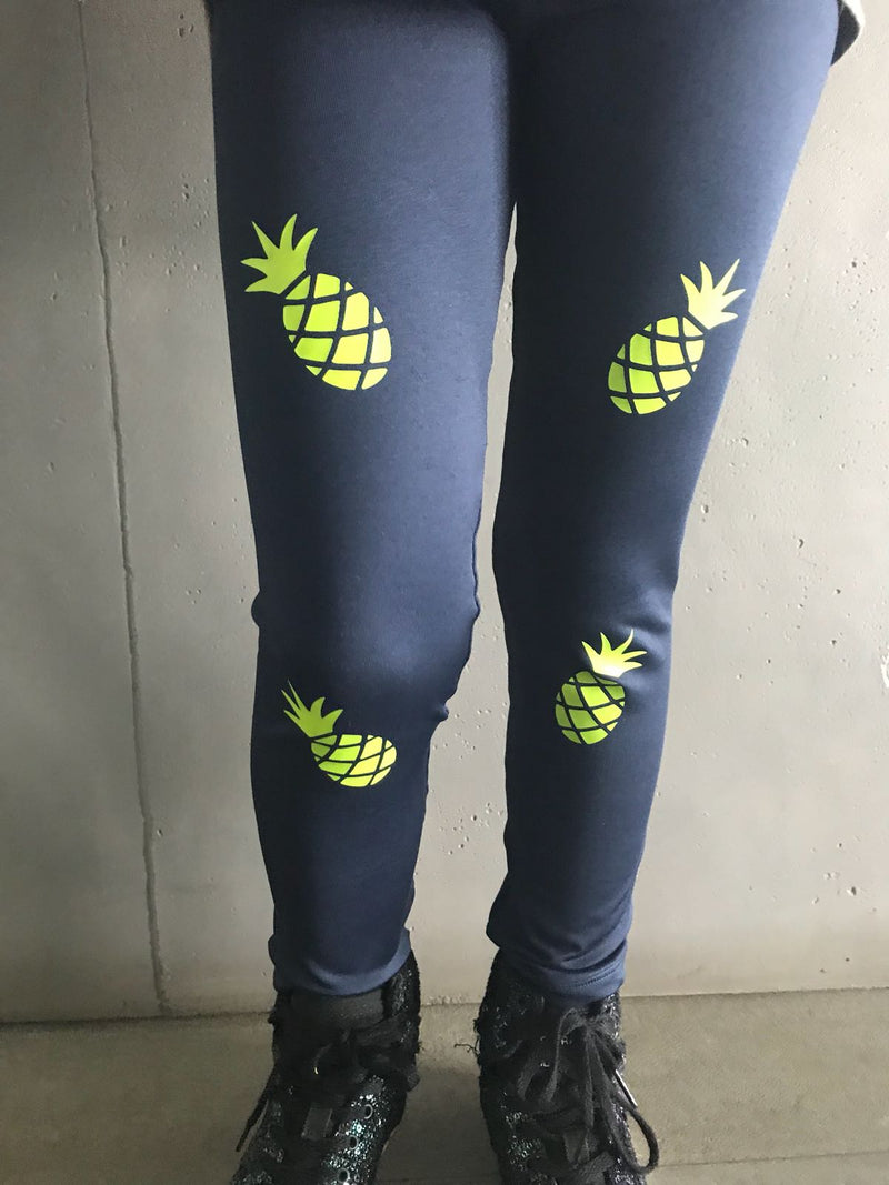 Pineapple Green Navy Leggings - Fanilu 